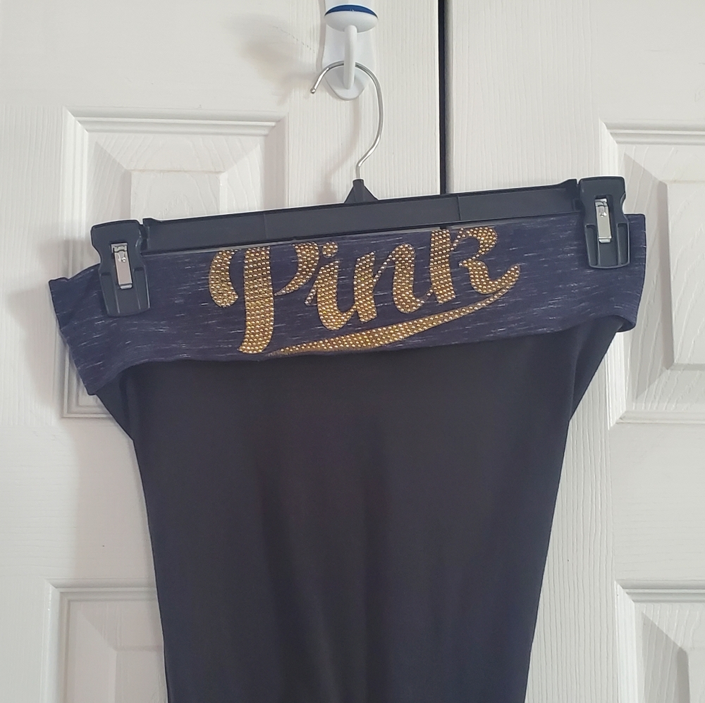 Pink by Victoria's Secret Yoga Pants Leggings Rhinestone Bling Rolled Waistband